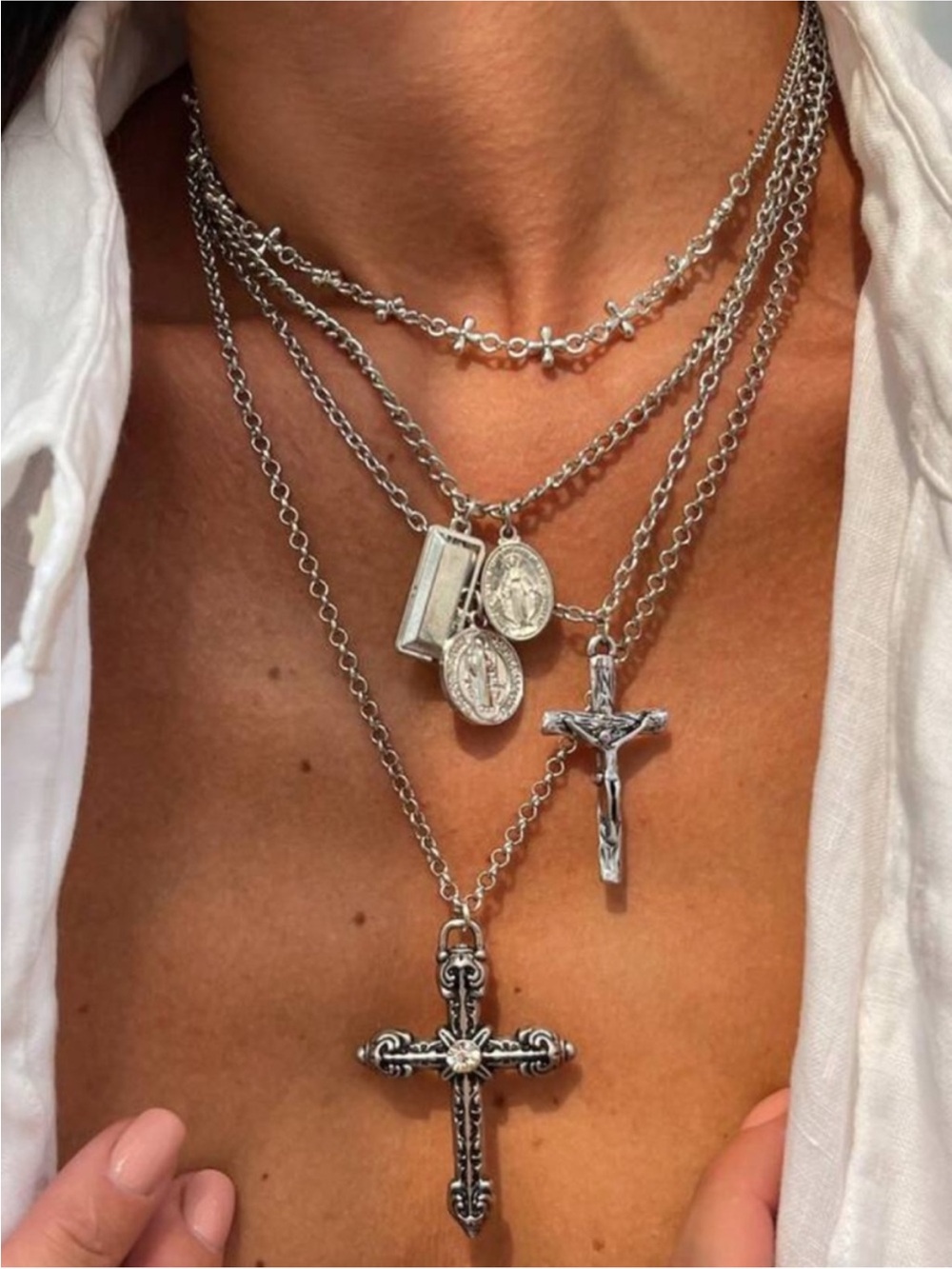 New! Silver Cross Necklace Stack Set (1038) NWOT